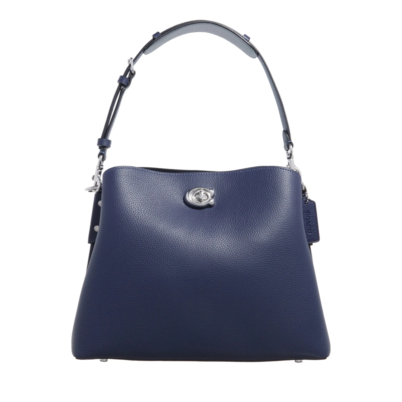 Coach Tote Polished Pebble Leather Willow Shoulder Bag Dark Navy