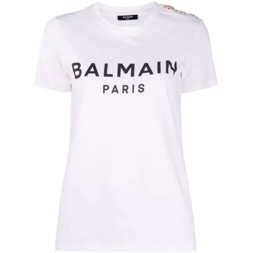 Balmain Button-Embellished Logo-Print T-Shirt White 