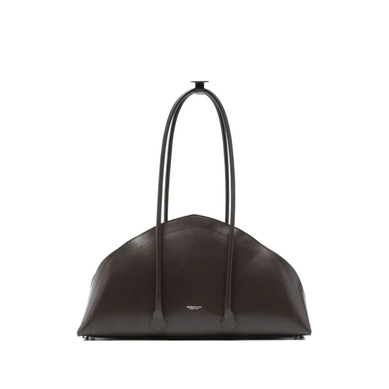 Federico Cina Sac à bandoulière Curved Brown Leather Handbag With Elongated Handle Black