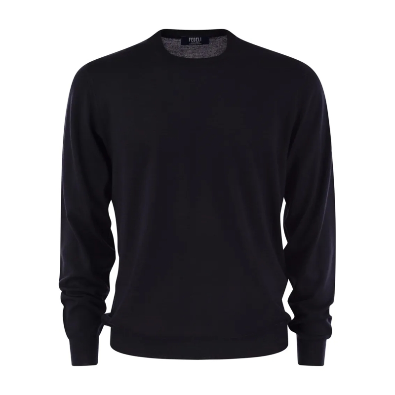 Fedeli Pullover Crew-Neck Sweater In Virgin Wool Blue