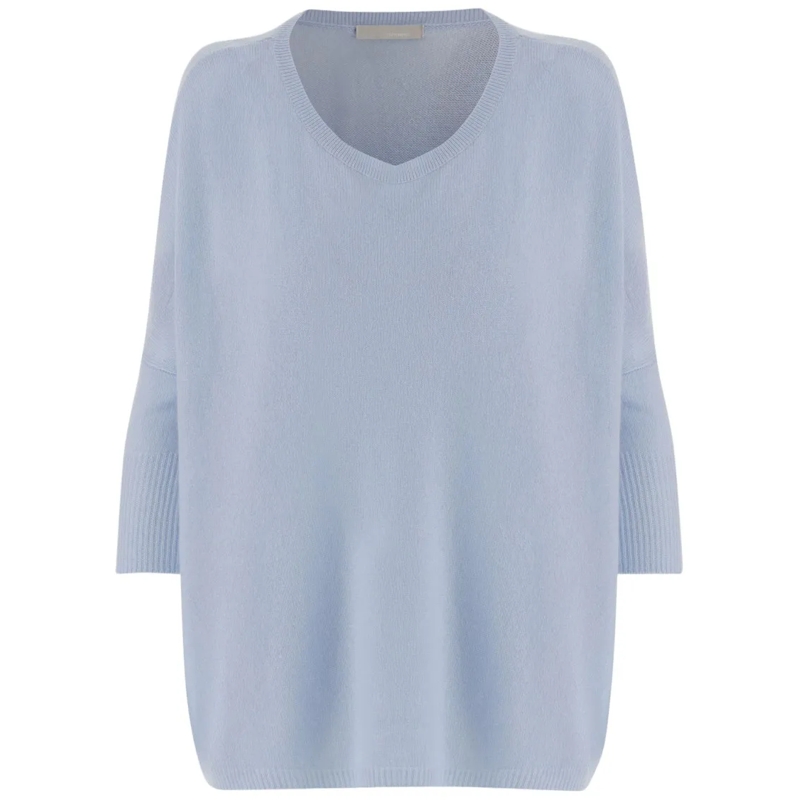 Allude Pullover Light Blue Cashmere Sweater With V-Neck Blue