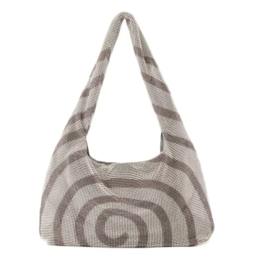 Kara Crystal Mesh Hobo Bag  - Grey - Brass Grey Borsa a tracolla