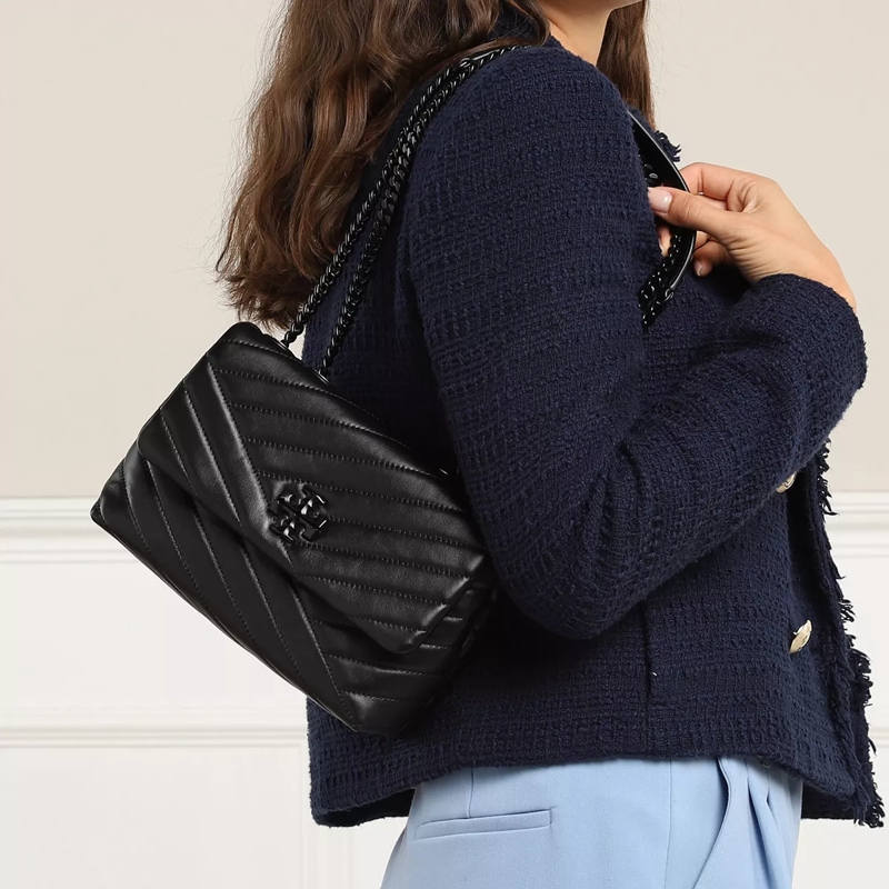 Tory Burch Schultertasche Kira Chevron Powder Coated Small Convertible Shoul Black / Silver(Image 5)