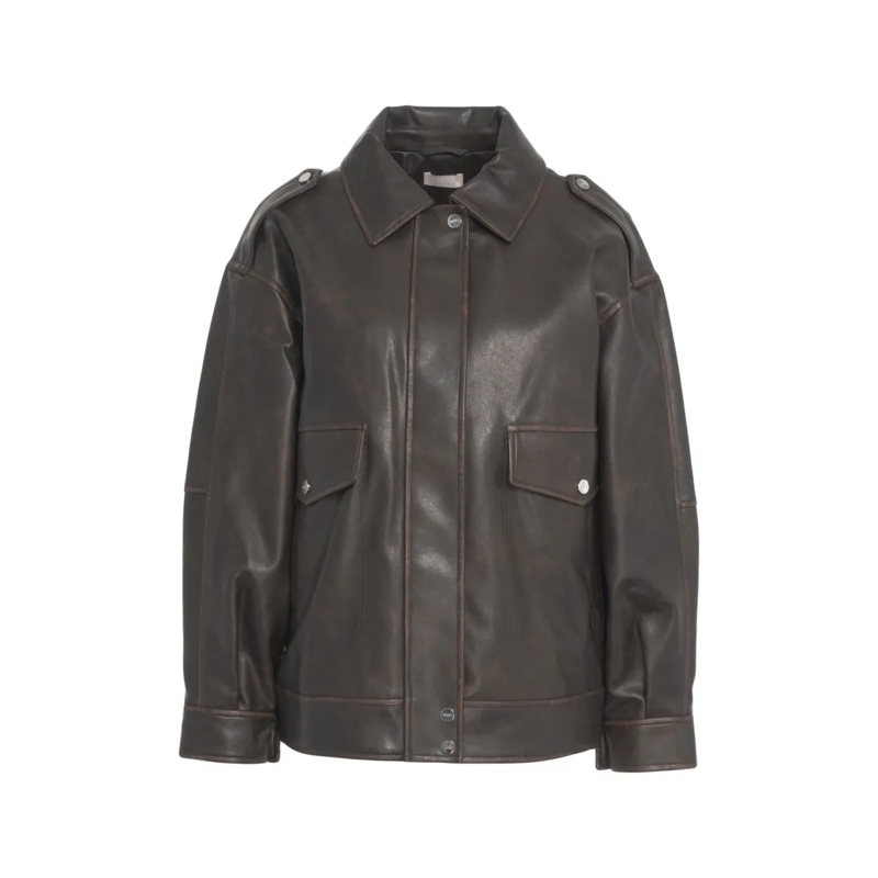 LIU JO Leren jas Faux Leather Jacket With Classic Collar Brown