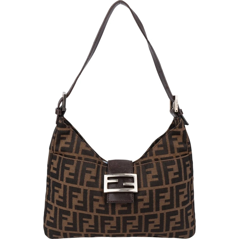 Fendi Schultertasche Fendi FF Monogram Baguette Buckle Shoulder Bag braun