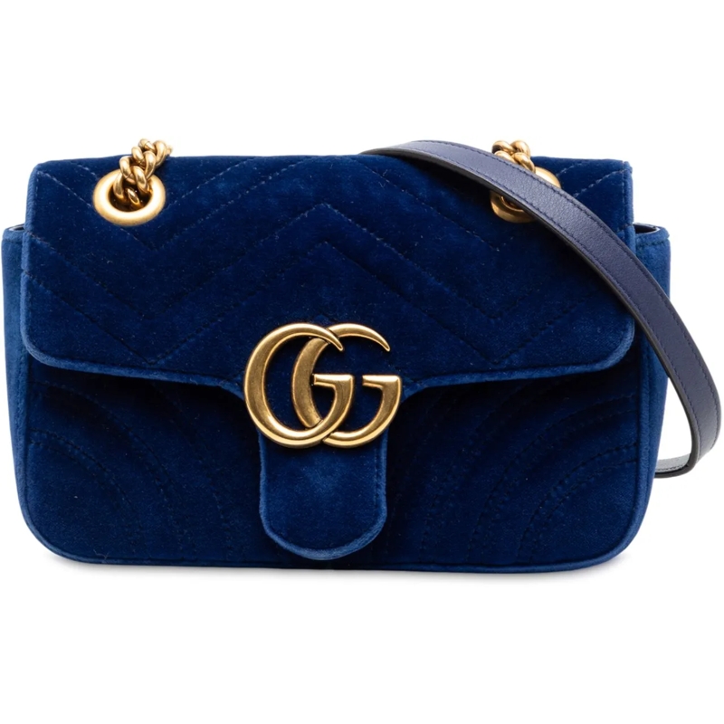 Gucci Schultertasche Small GG Marmont Matelasse Velvet Shoulder Bag blau