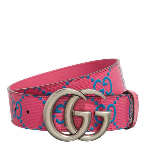 Gucci GG Marmont Wide Belt Fuchsia and Blue GG Embossed Leather Leren Riem