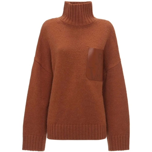 J.W.Anderson Anchor-Logo Ribbed-Knit Jumper Brown Jumper med turtleneck