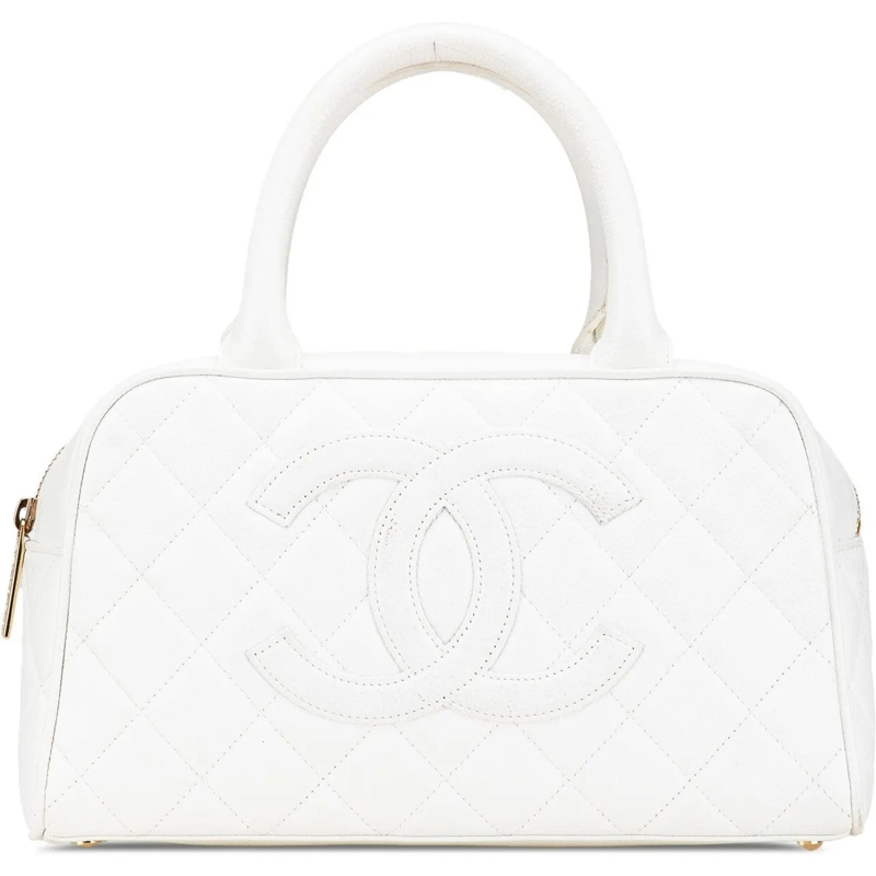 Chanel Fourre-tout CC Quilted Caviar Bowling Bag weiß