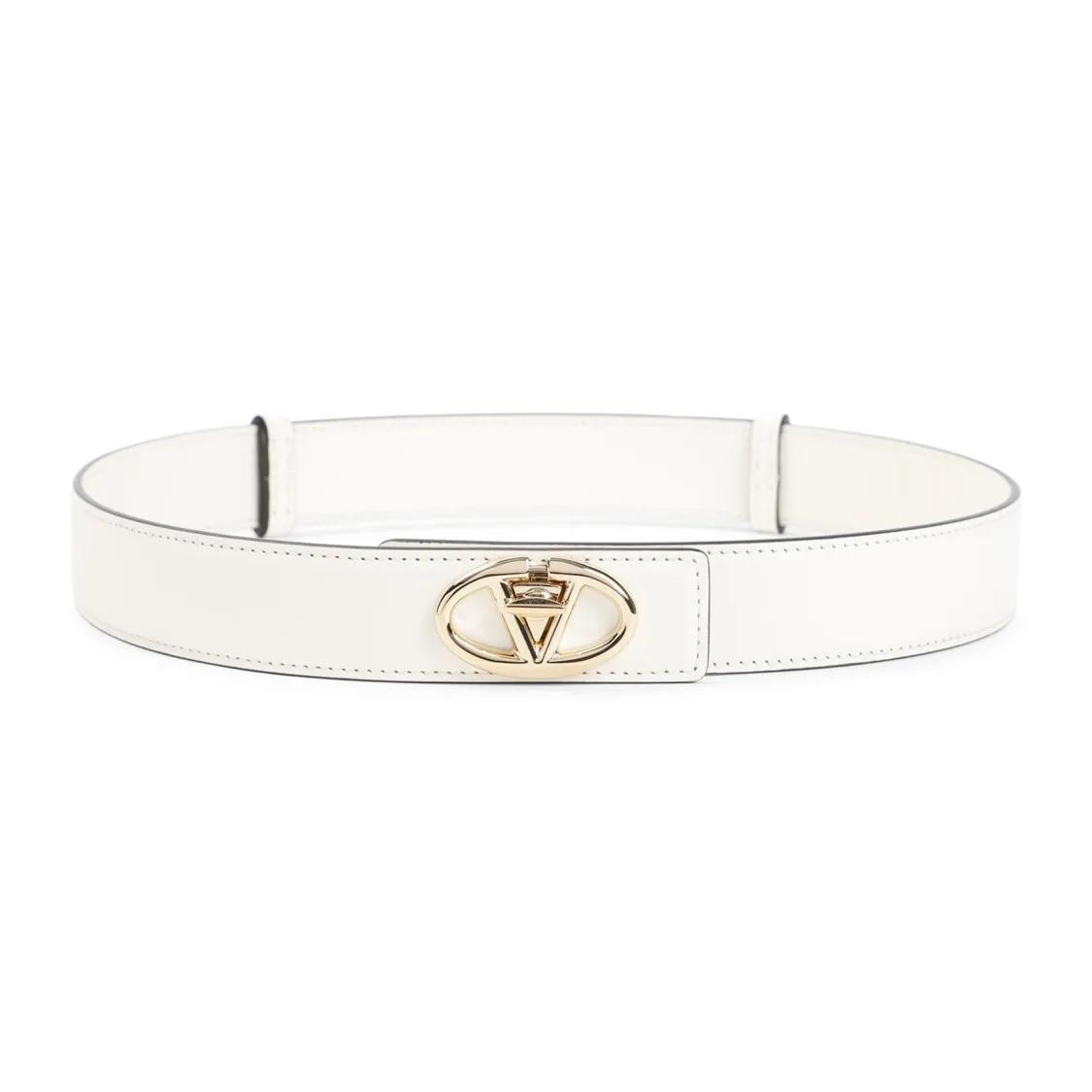 VALENTINO Gürtel - Vlogo Ivory Calf Leather Belt - Gr. 80 - in Weiß - für Damen