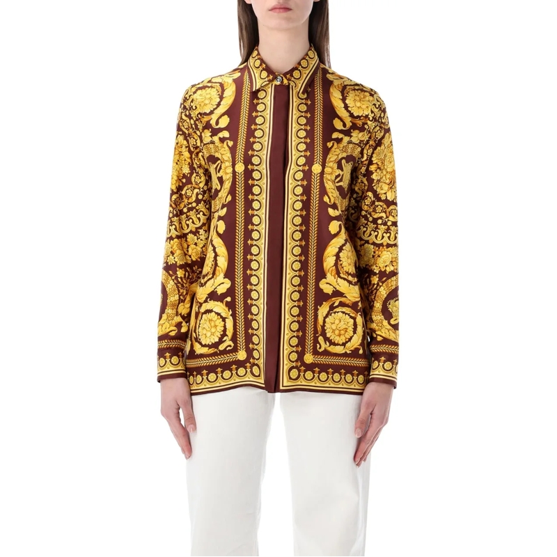 Versace Bluse Baroque Shirt Burgundy + Gold braun