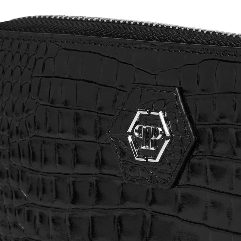 Philipp Plein Geldbörse Mid-Zip Brieftasche Cocco Crocco Geprägt schwarz(Image 3)