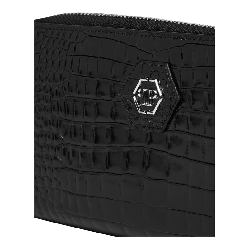 Philipp Plein Geldbörse Mid-Zip Brieftasche Cocco Crocco Geprägt schwarz(Image 3)