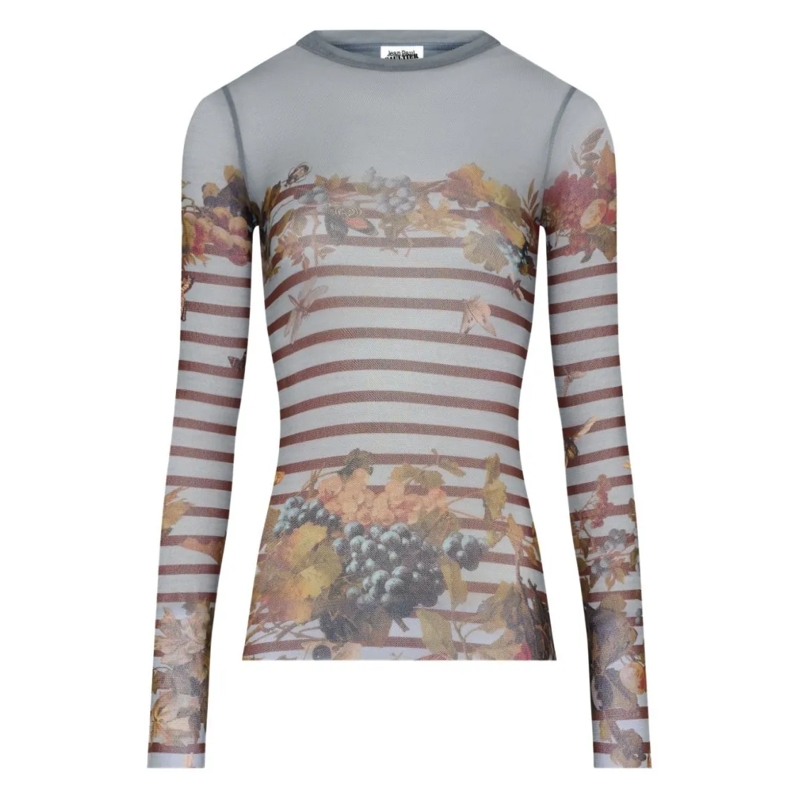 Jean Paul Gaultier Langärmeliges Oberteil Fitted Long-Sleeve Top With Floral Grey