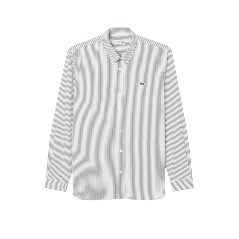 Lacoste Hemd Pinstriped Cotton Shirt With Mother-Of-Pearl Butto White