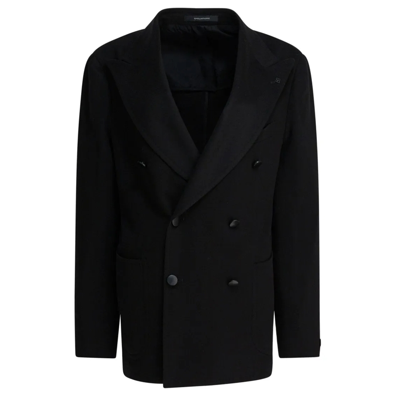 Tagliatore Blazer Double-Breasted Cashmere-Wool Blend Jacket With Wi Black
