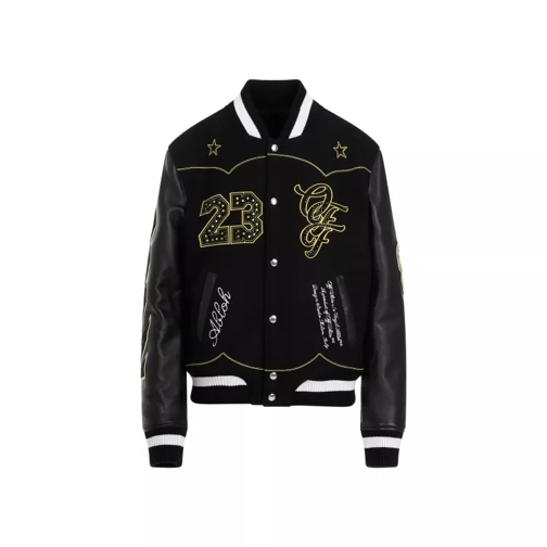 Off-White Black Leather Bling Horseshoe Varsity Bomber Jacke Black 