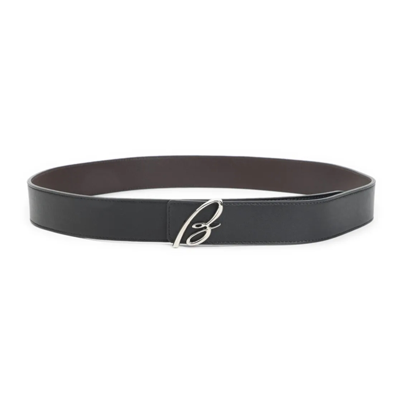 Brioni Ceinture Dual-Tone Leather Belt With Signature B Buckle Black