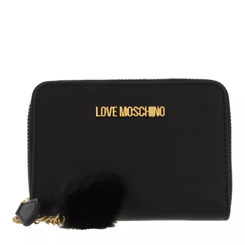 Love Moschino Portafogli Pu Nero Portemonnaie mit Zip-Around-Reißverschluss