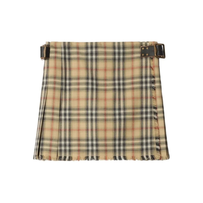 Burberry Minirock Wool Mini Skirt-Style Shorts With Tartan Pattern Brown