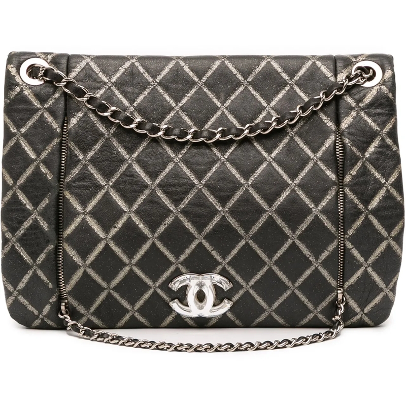 Chanel Sac à bandoulière Quilted Metallic Distressed Lambskin CC Crystal Fl schwarz