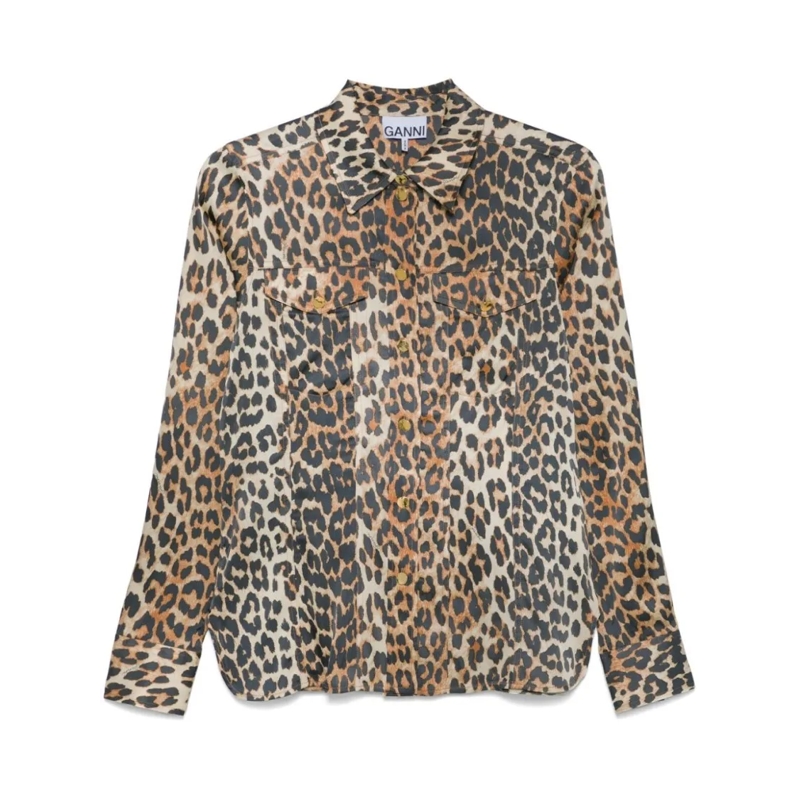 GANNI Chemise Leopard Print Ganni Shirt Brown