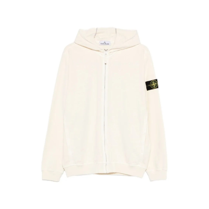 Stone Island  Ivory Cotton Hooded Sweatshirt With Distinctive Co Neutrals