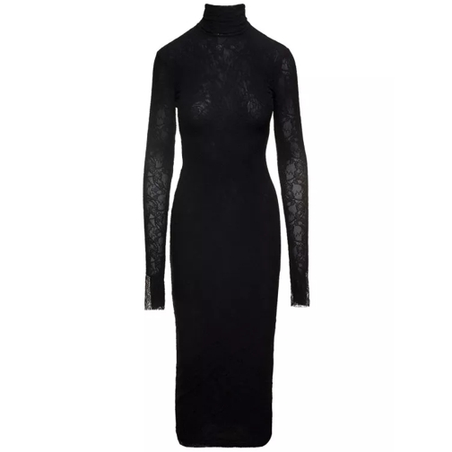 Philosophy Di Lorenzo Serafini Midi Black Fitted Dress With Mock Neck In Lace Black 