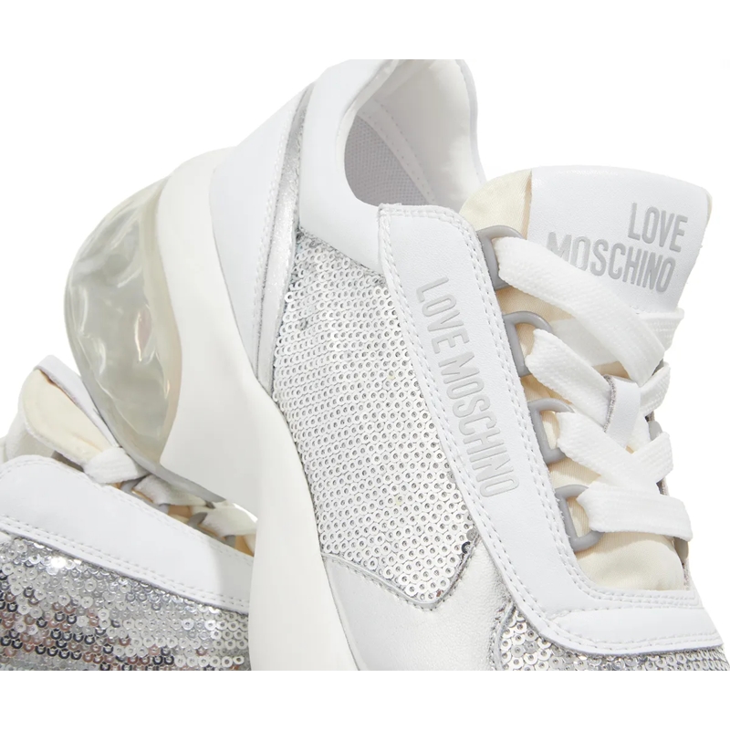 Love Moschino Lage-top sneaker Crystal Love Sneakers Donna Argento+Bianco+Argento+Bianco(Image 3)