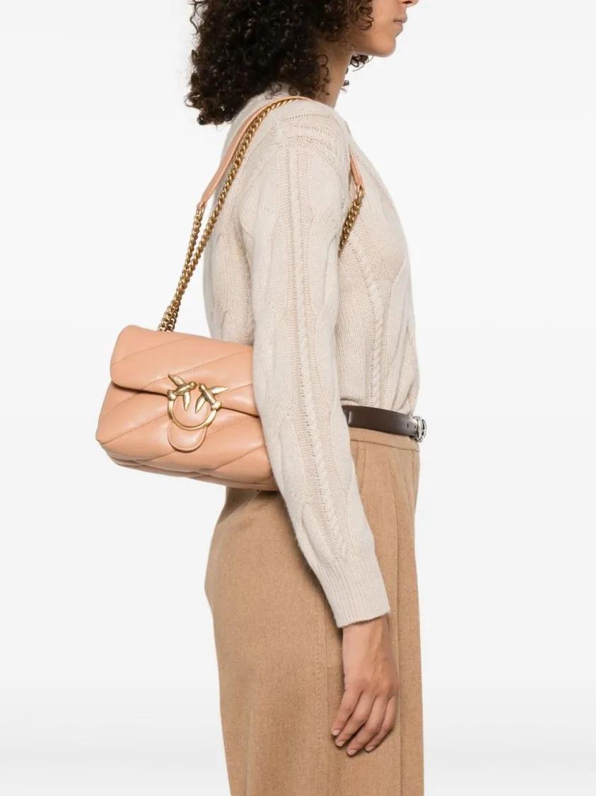 Thumbnail - Pinko Hobo Bags - Quilted Beige Vitello Leather Shoulder Bag - Gr. unisize - in Beige - für Damen