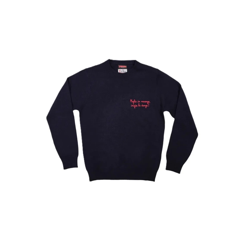 Mc2 Saint Barth  Contemporary Blue Sweatshirt With Embroidered Deta Black