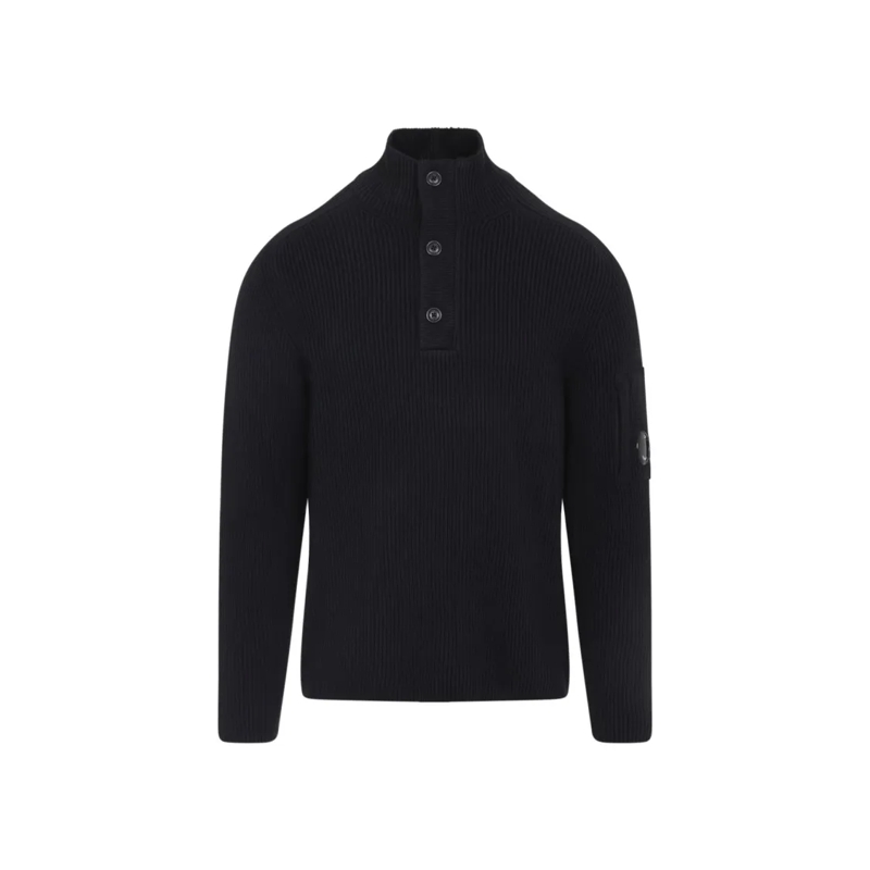 CP Company Pull Ribbed Knit Sweater With High Collar Black