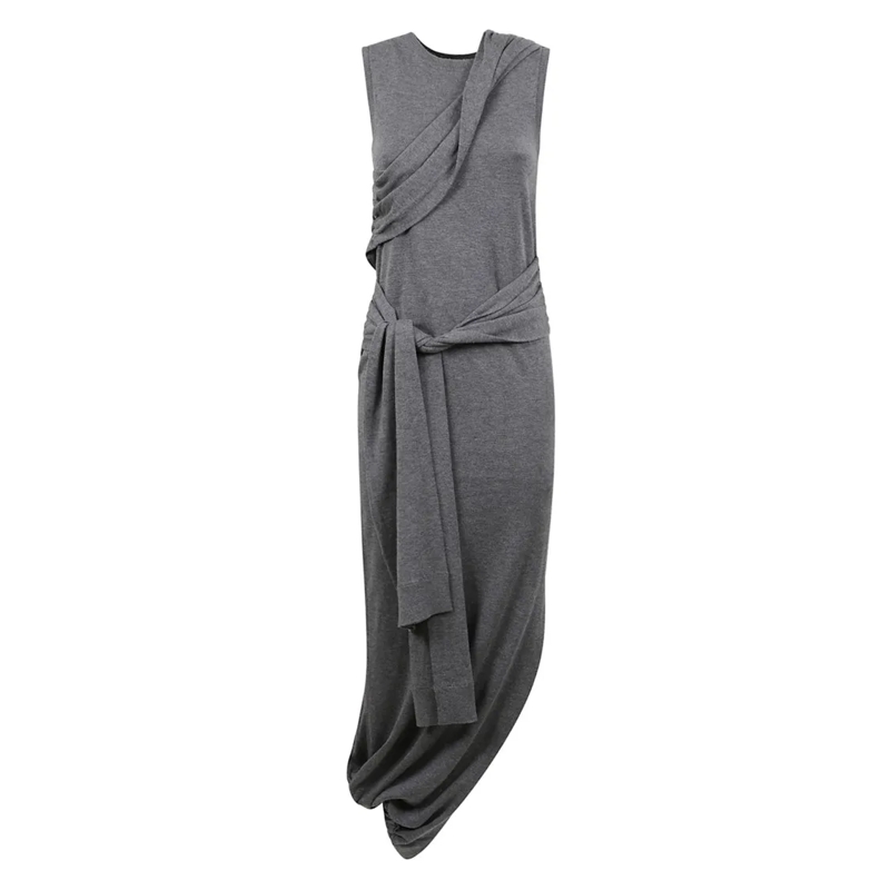 J.W.Anderson Midikleid Sleeveless Draped Belted Dress Grey