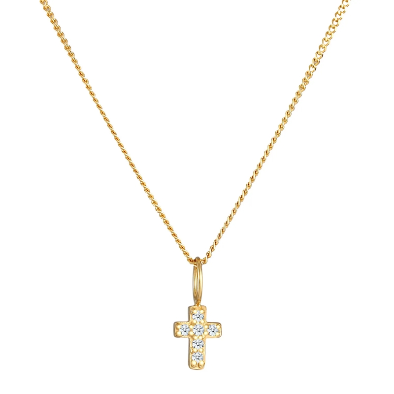 Elli Mittellange Halskette Halskette Kreuz Religion Diamanten (0.03 ct.) 585  gold(Image 2)