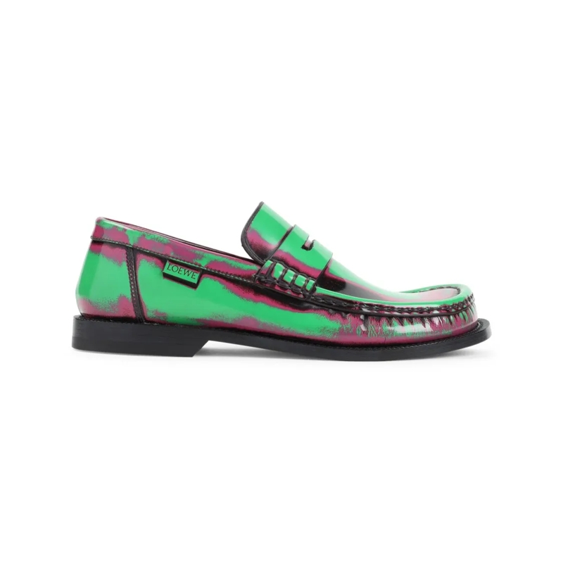 Loewe Ballerines Multicolour Calf Leather Loafers With Decorative S Green