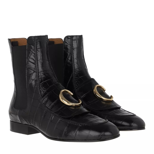 Chloé C Chelsea Boots Croco Embossed Leather Black Stivale Chelsea