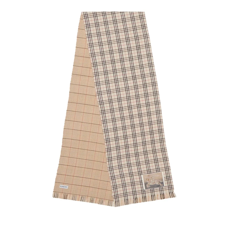 Burberry Wollschal Logo Patch Checked Fringed Scarf Beige