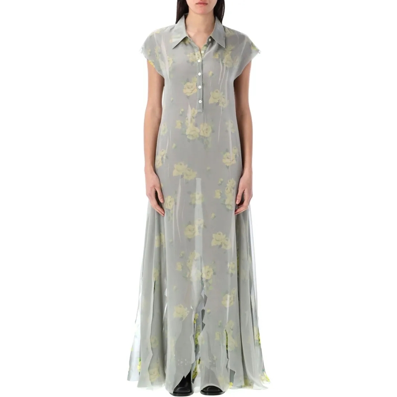 Acne Studios  Dranee Rose Print Long Dress Grey