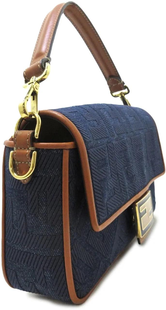 Fendi Hobo bags 2010-2023 Zucca Embroidered Denim Baguette Satchel in blauw