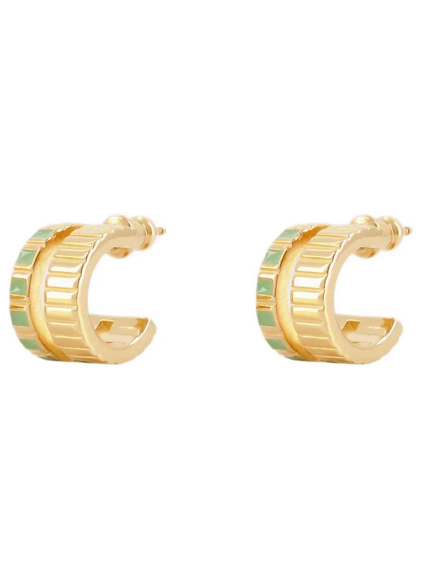 イヤリング Mini Slot Earring - Ivi - Green - Or Gold Mini 7mm Round Clear Green CZ Closed Loop Stud Earrings