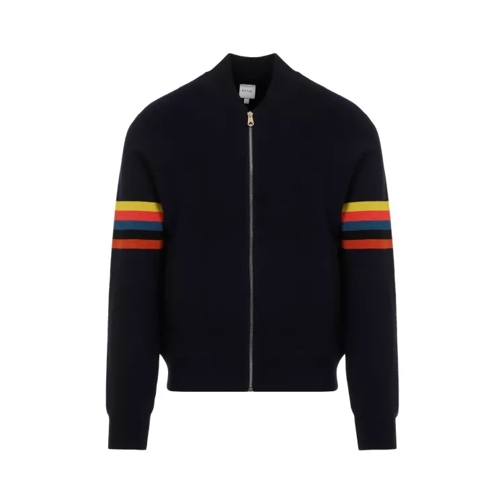 Paul Smith Knitted Dark Navy Wool Bomber Jacket Blue 