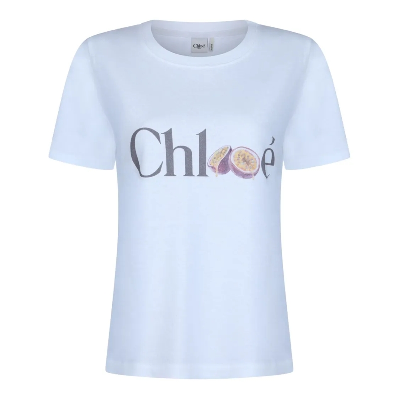 Chloé T-Shirt White Cotton T-Shirt Blue