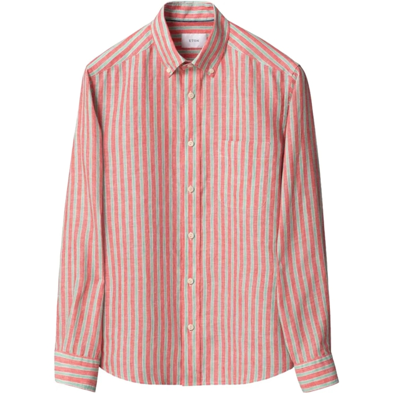 Eton  Eton Multi Striped Linen Shirt Lange Mouw Overhemd rot
