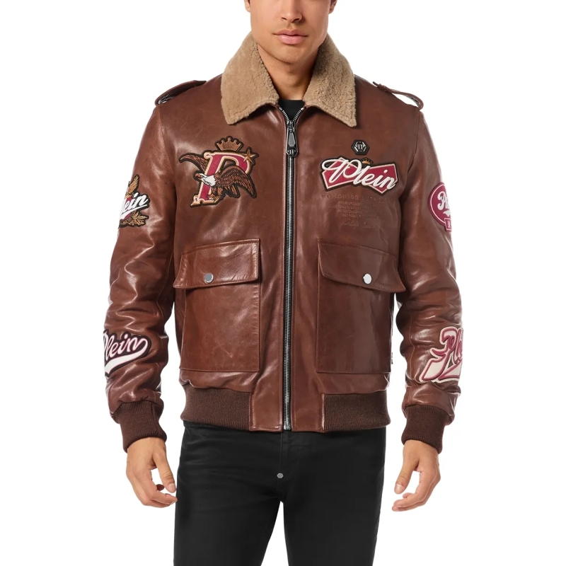 Philipp Plein Daunenjacke Leather Jacket braun(Image 3)