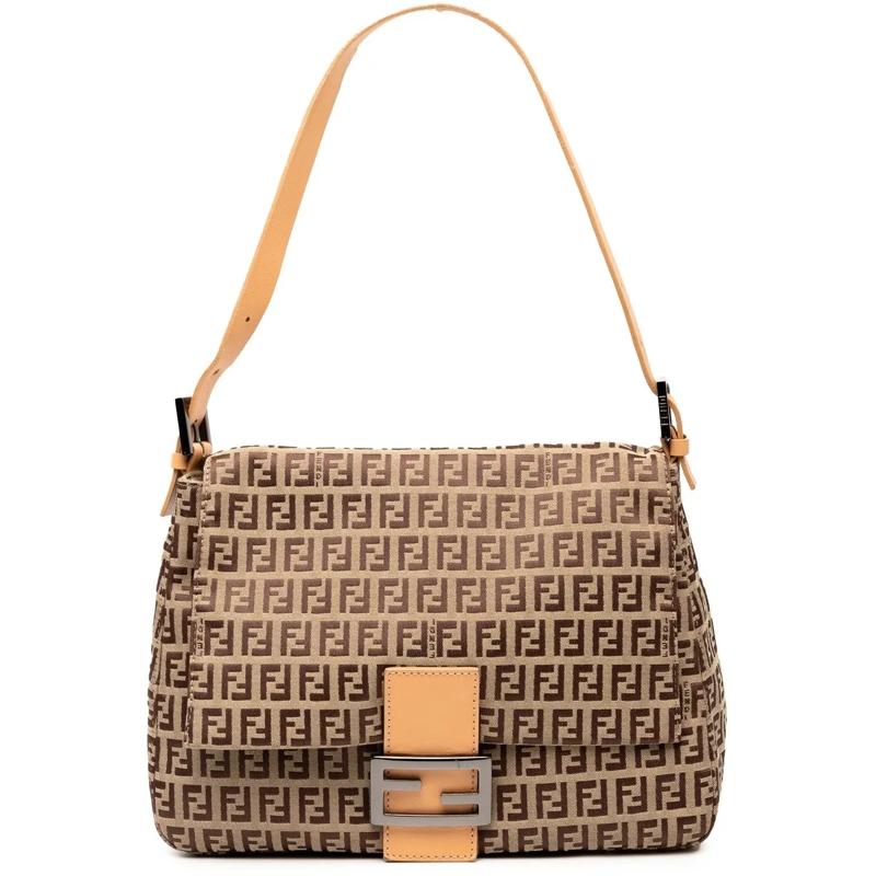 Fendi Schultertasche Zucchino Canvas Mamma Forever braun