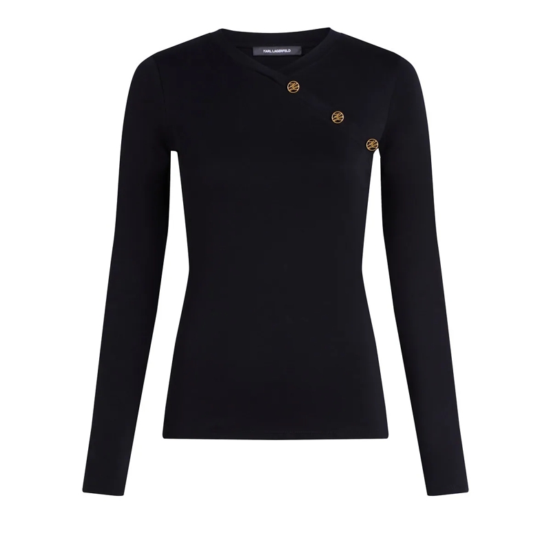 Karl Lagerfeld T-Shirt Langärmeliges T-Shirt mit Knöpfen schwarz