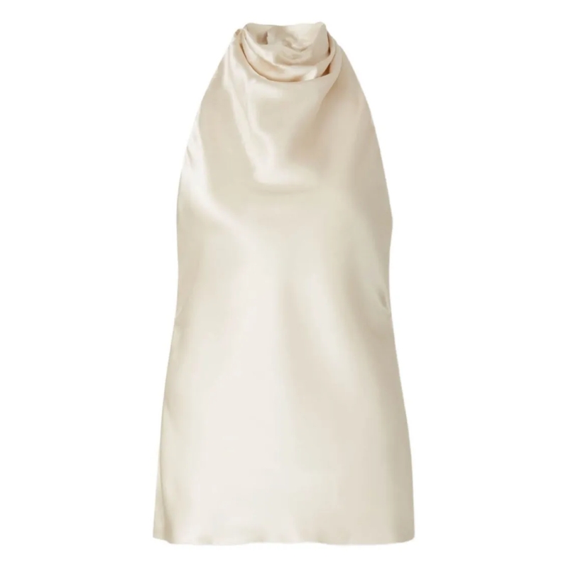 Balmain Elegantes Top Cowl Neck Satin Top Neutrals