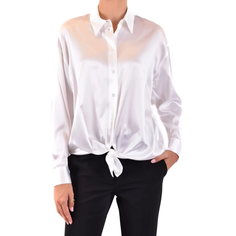 Pinko Blouse Silk Blend Shirt With Tied Knot Hem White