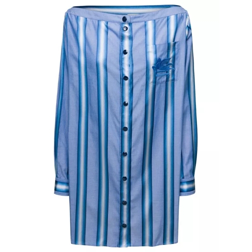 Etro Mini Light Blue Off-The-Shoulders Striped Shirt Dr Blue 