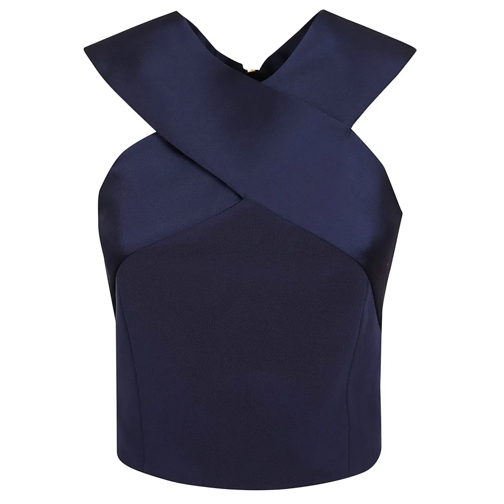 Balmain Blusen Satin Cross Neck Crepe Top Blue